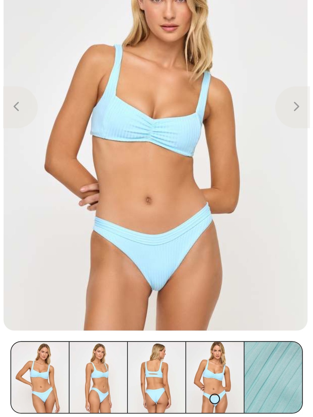 L SPACE Bikini Set Tourmaline Blue Rib M top / L bottoms